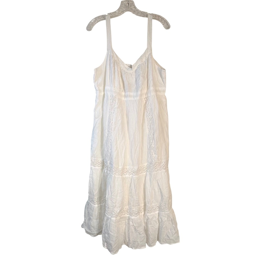 Sonoma Life + Style White Cotton Crochet Lace Tiered Boho Midi Dress XL NEW